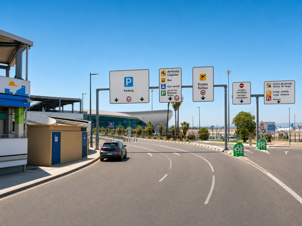 Acceso Aeropuerto de Valencia por carretera con señales trafico