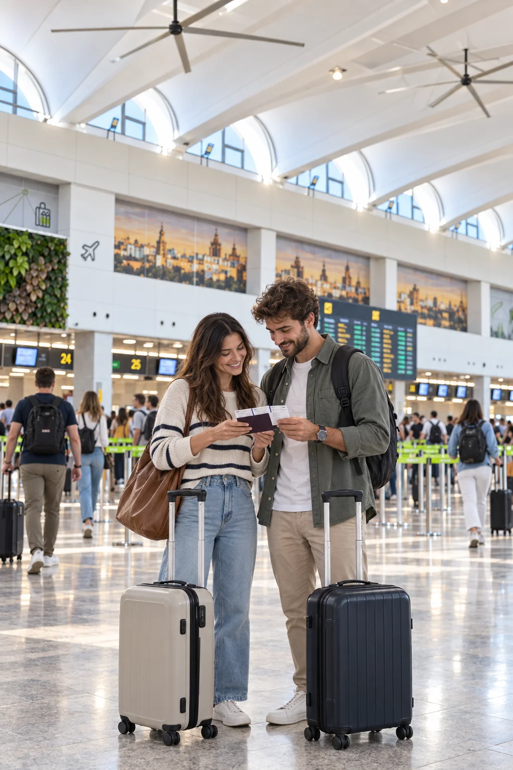 Pareja prepara su vuelo en Valencia