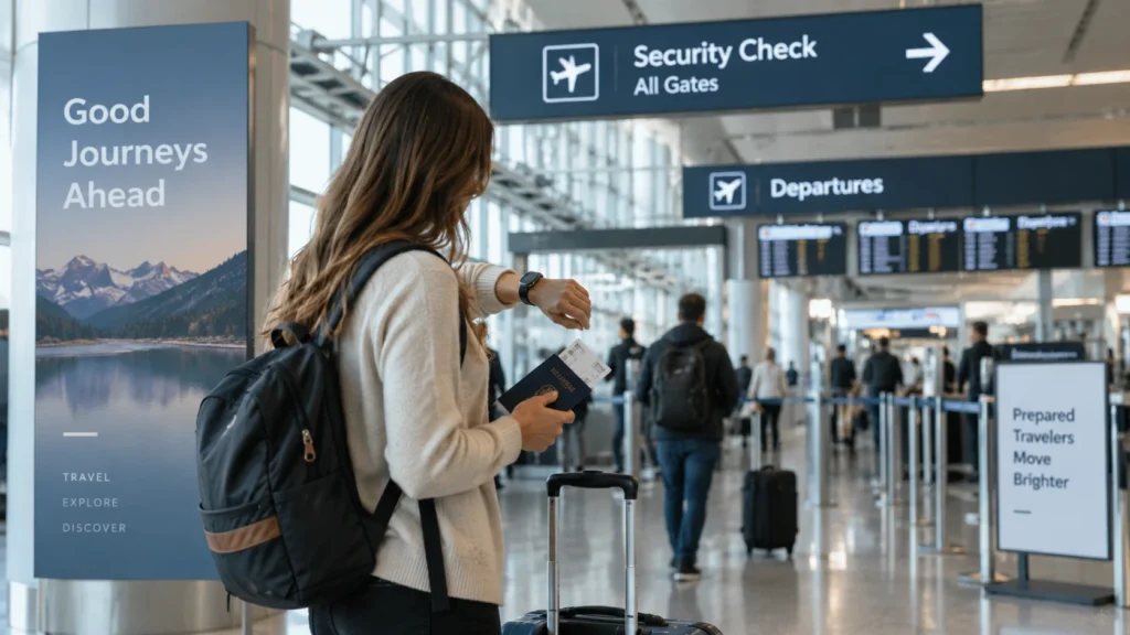 Viajera dirigiéndose al control de seguridad