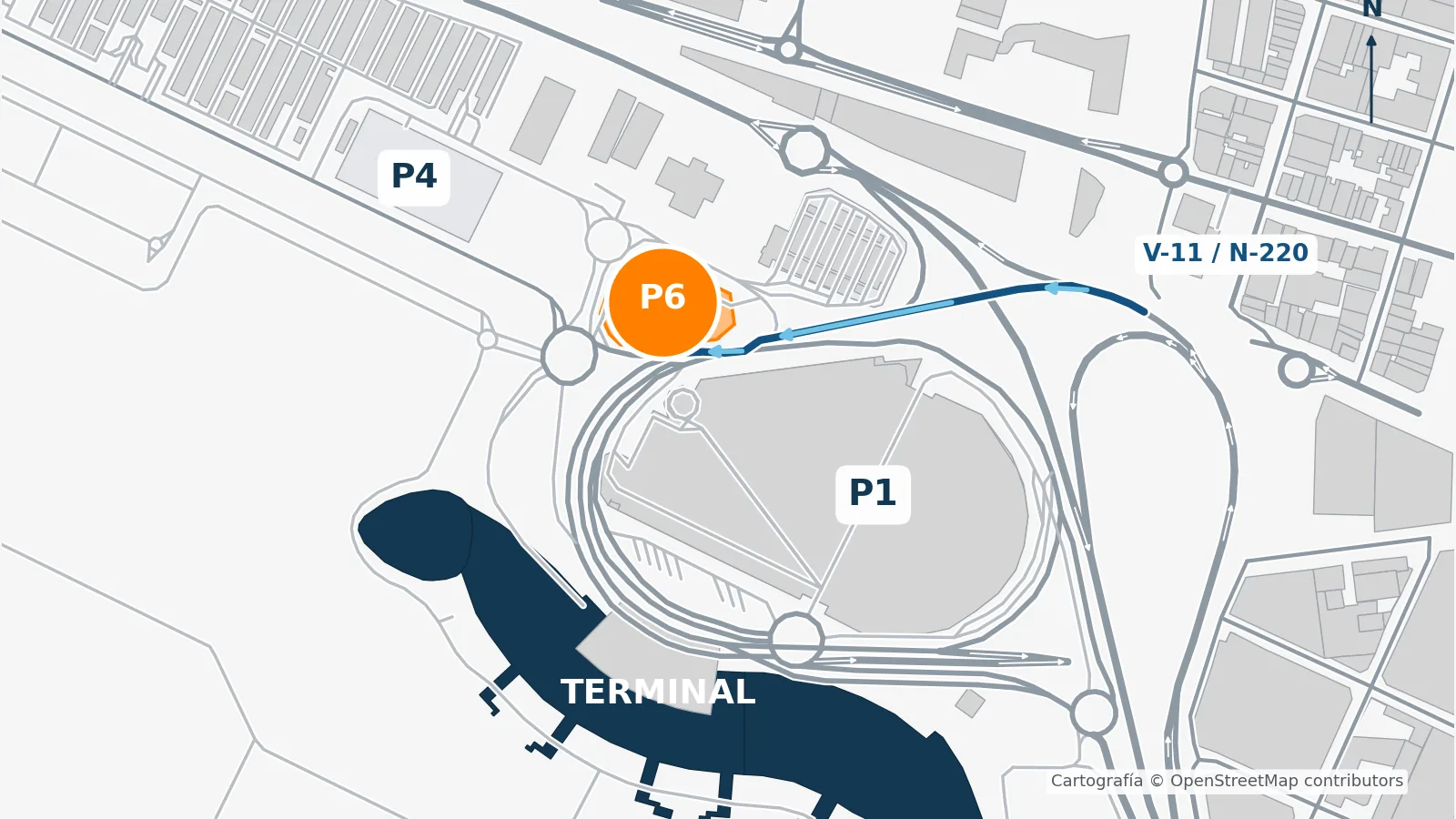 Plano de acceso al Parking P6 para motos del Aeropuerto de Valencia