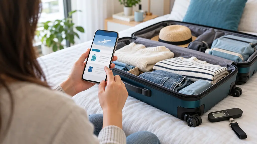 Viajera comprobando el equipaje facturado incluido en su reserva