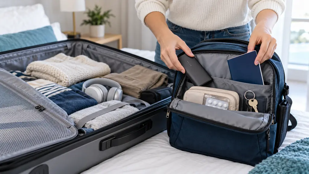 Objetos esenciales separados del equipaje facturado antes del viaje